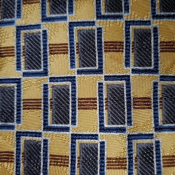Yellow & Blue Square Pattern Tie New - Picture 3 of 7